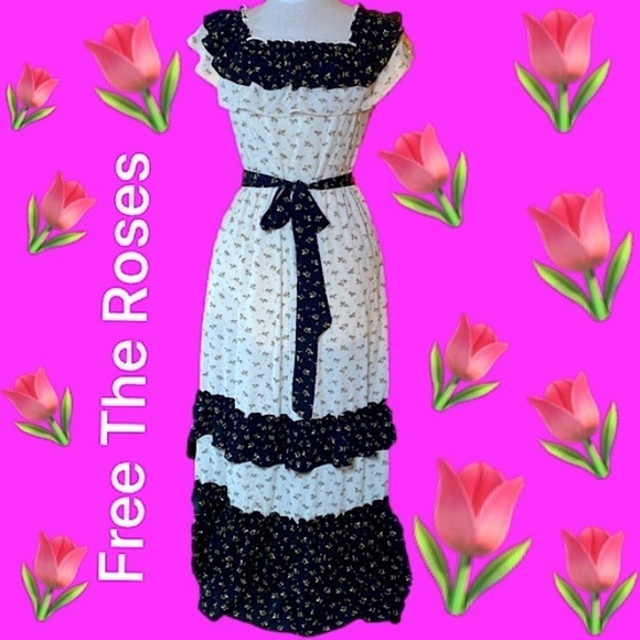 🌷Free The Roses🌷 Ruffle Off Shoulder Floral Victorian  Doll Style Dress NWOT - Picture 1 of 13